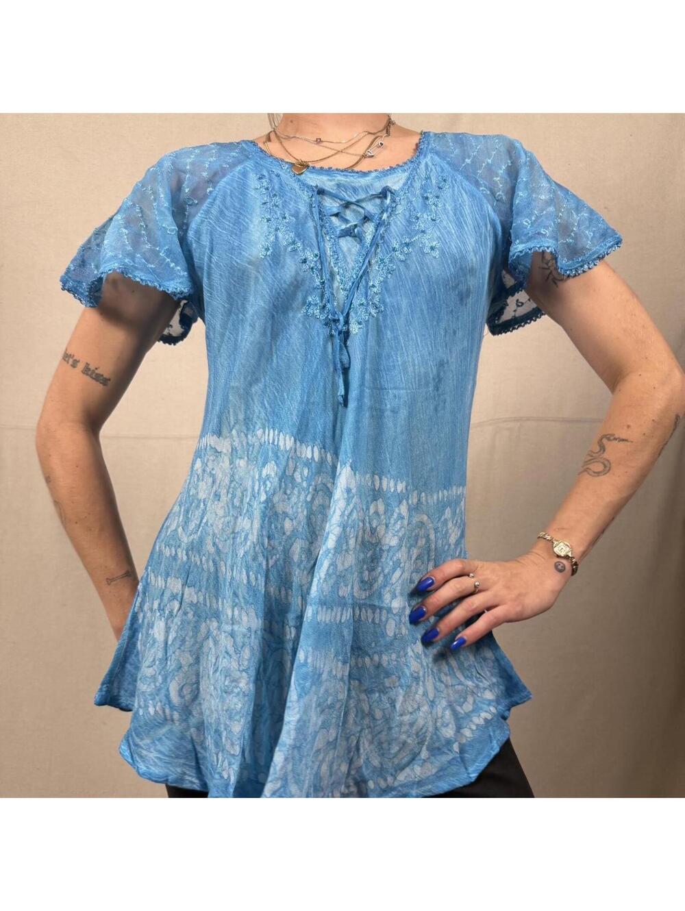 Sakkas Blue Boho Embroidered Tunic – Free Size